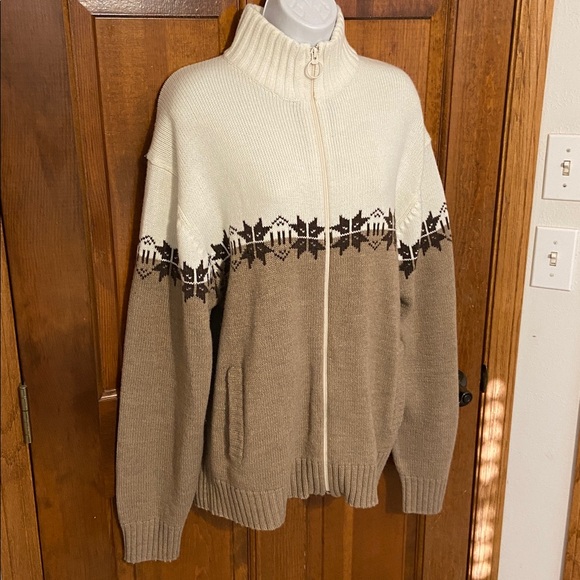 David Taylor Other - David Taylor Fair Isle zip-up cardigan sweater Brown/Beige pockets Grandpacore L